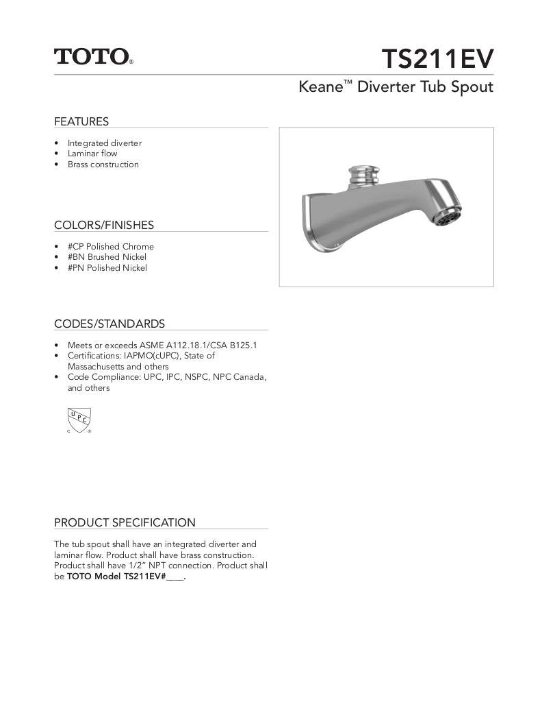Keane Diverter Tub Spout