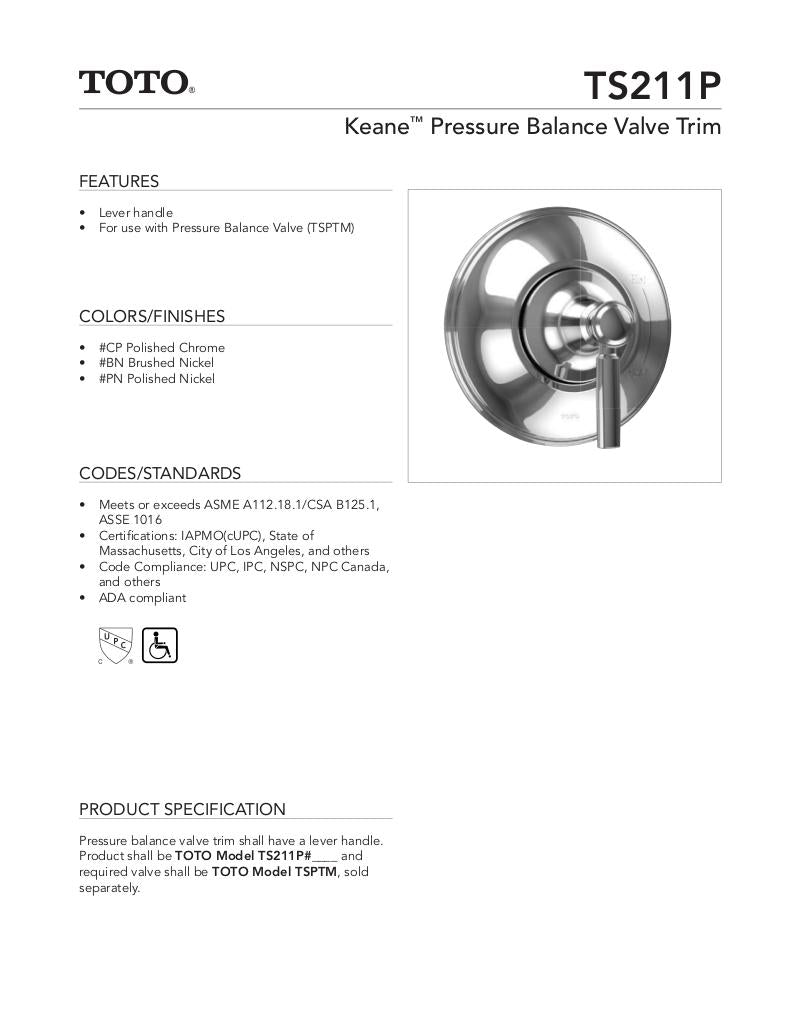 Keane Pressure Balance Valve Trim