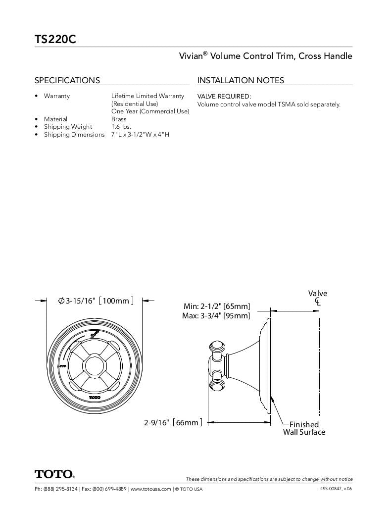 Vivian Volume Control Trim- Cross Handle