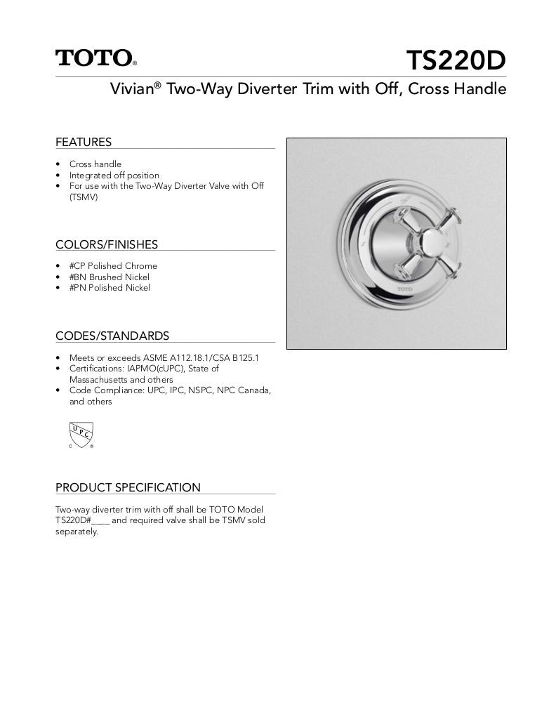 Vivian Two-Way Diverter Trim with Off - Cross Handle