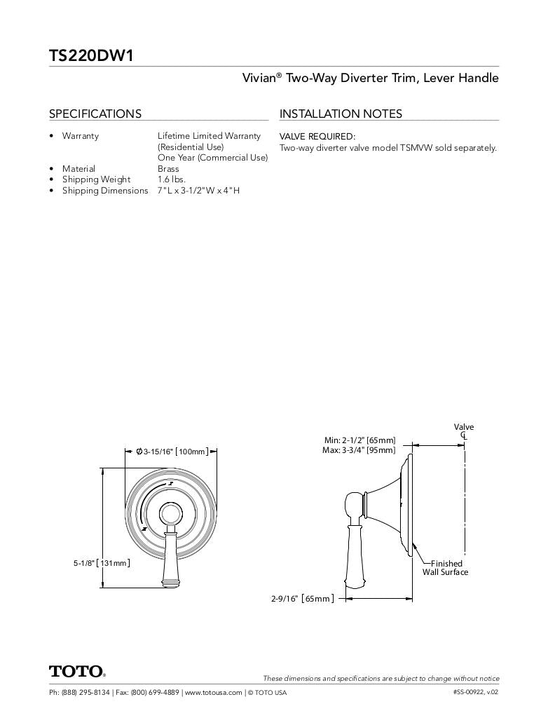 Vivian Two-way Diverter Trim - Lever Handle