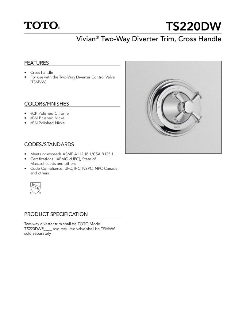 Vivian Two-Way Diverter Trim - Cross Handle