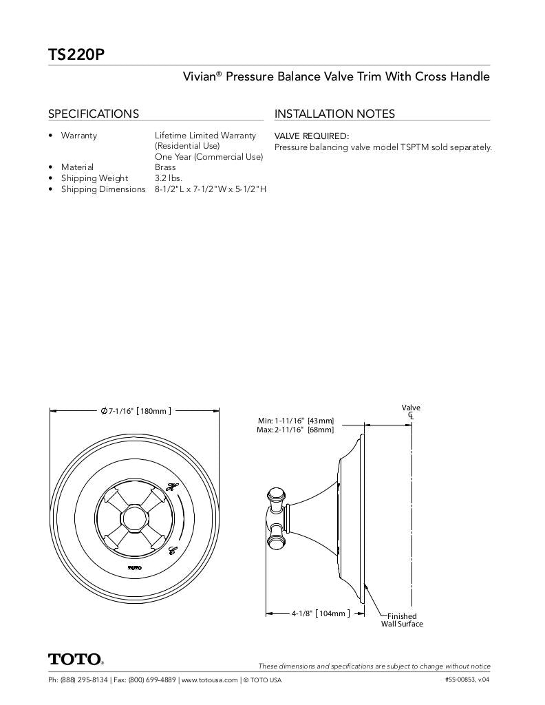 Vivian Pressure Balance Valve Trim with Cross Handle