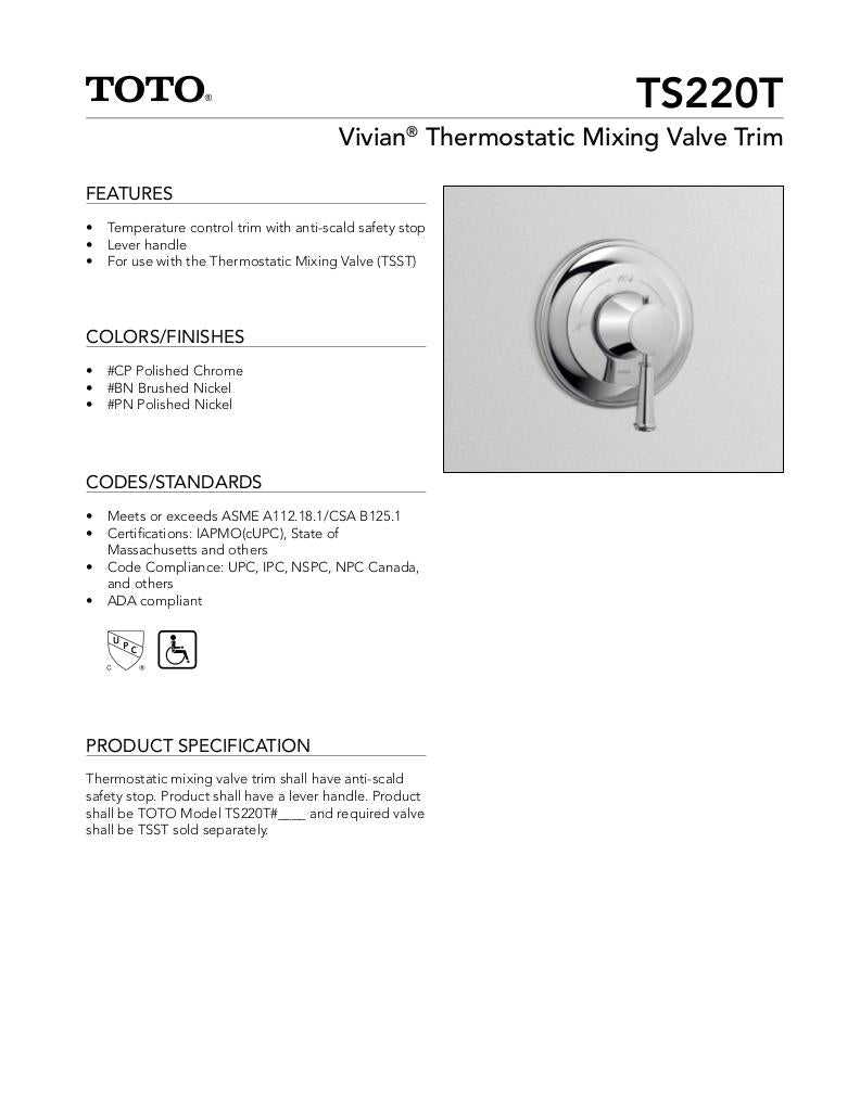 Vivian Thermostatic Mixing Valve Trim