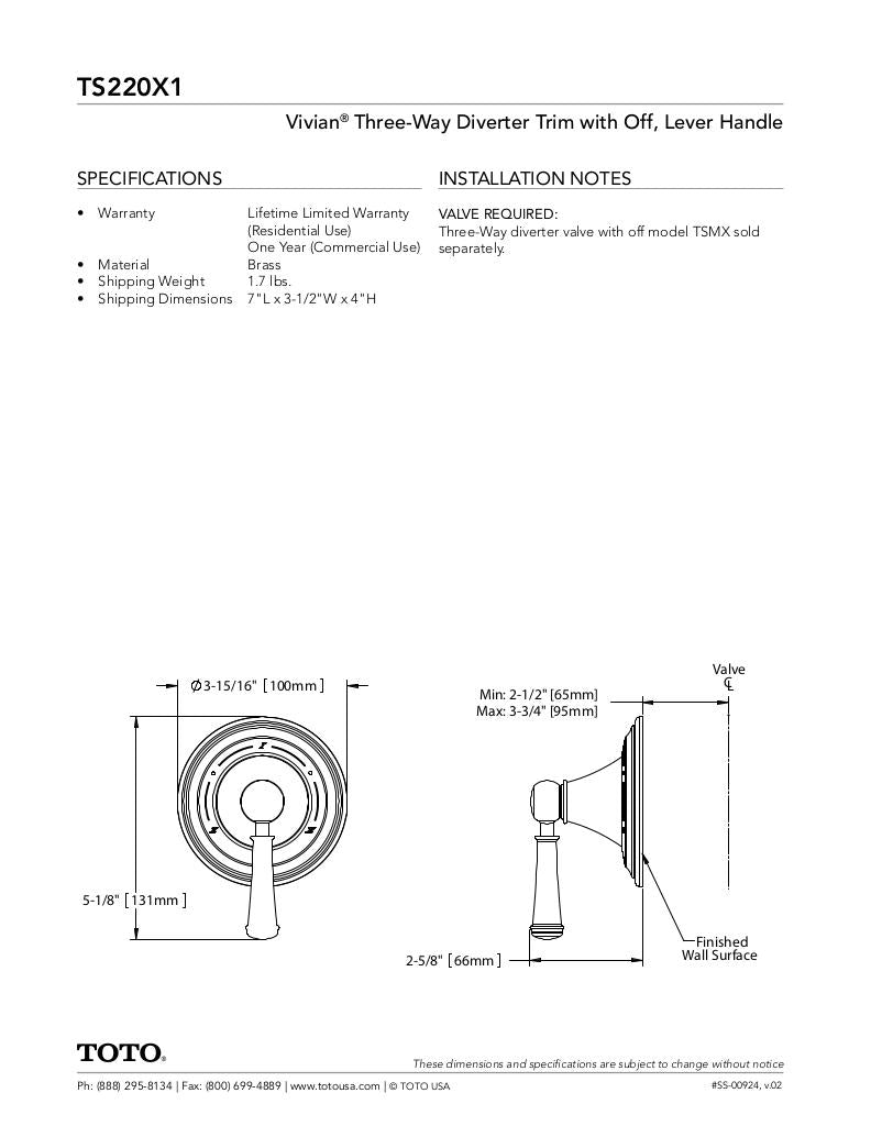 Vivian Three-Way Diverter Trim with Off - Lever Handle