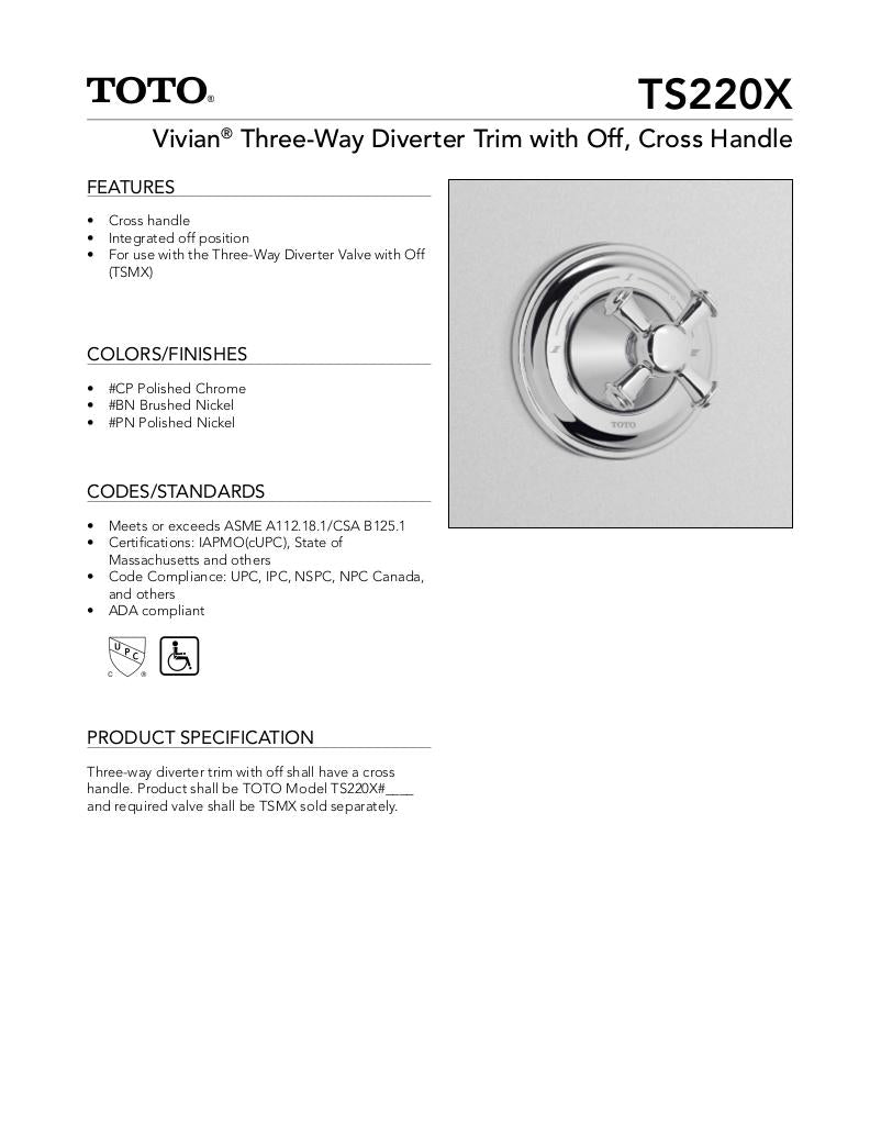 Vivian Three-Way Diverter Trim with Off - Cross Handle