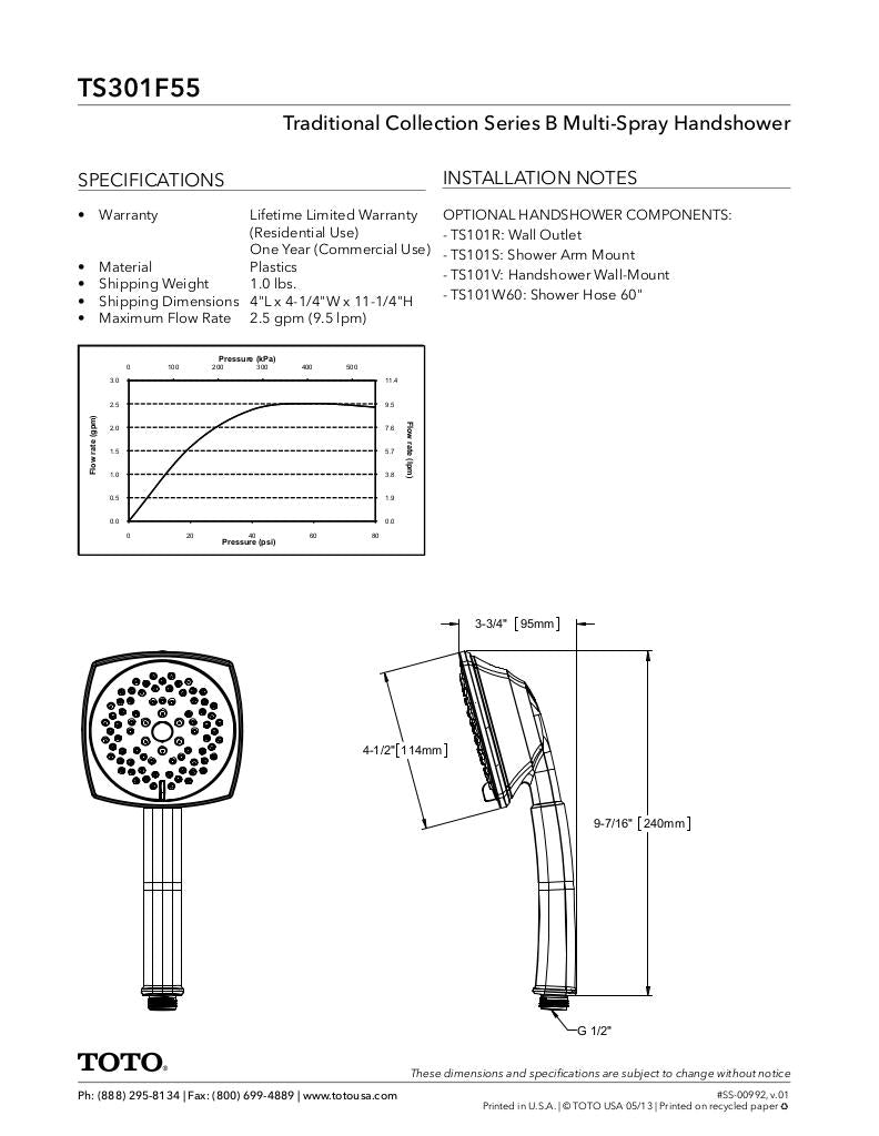 Traditional Collection Series B Multi-Spray Handshower 4-1/2" - 2.5 GPM