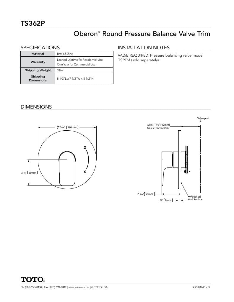 Oberon Pressure Balance Valve Trim - Round