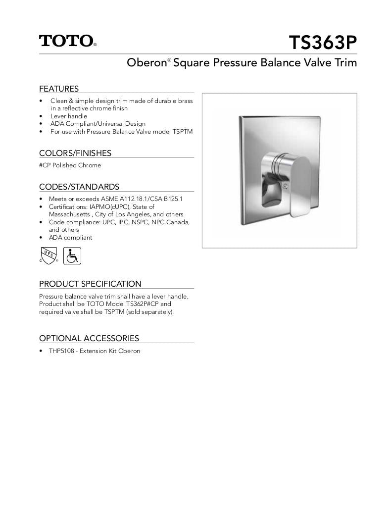 Oberon Pressure Balance Valve Trim - Square