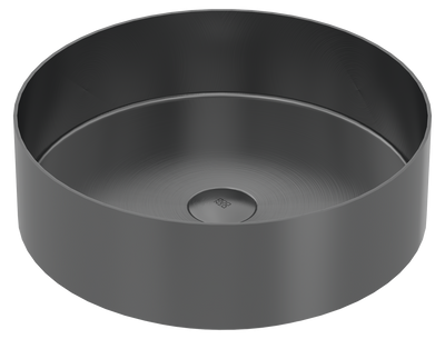 Zomodo Vanity Vessel 16" round vessel sink in SUS304 with fixed drain, angled view