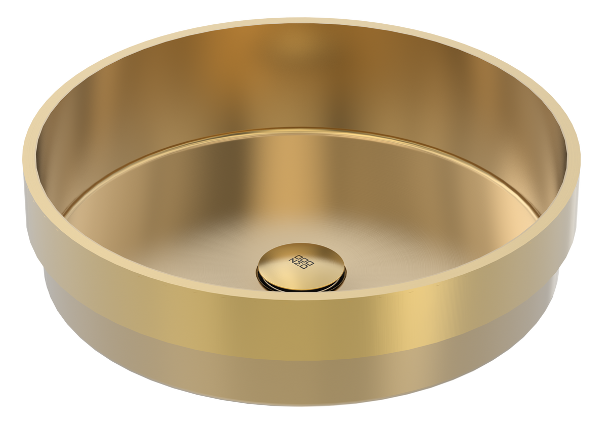 Vanity Vessel 16" Semi-Inset Round Vessel Sink, SUS304 with Fixed Drain
