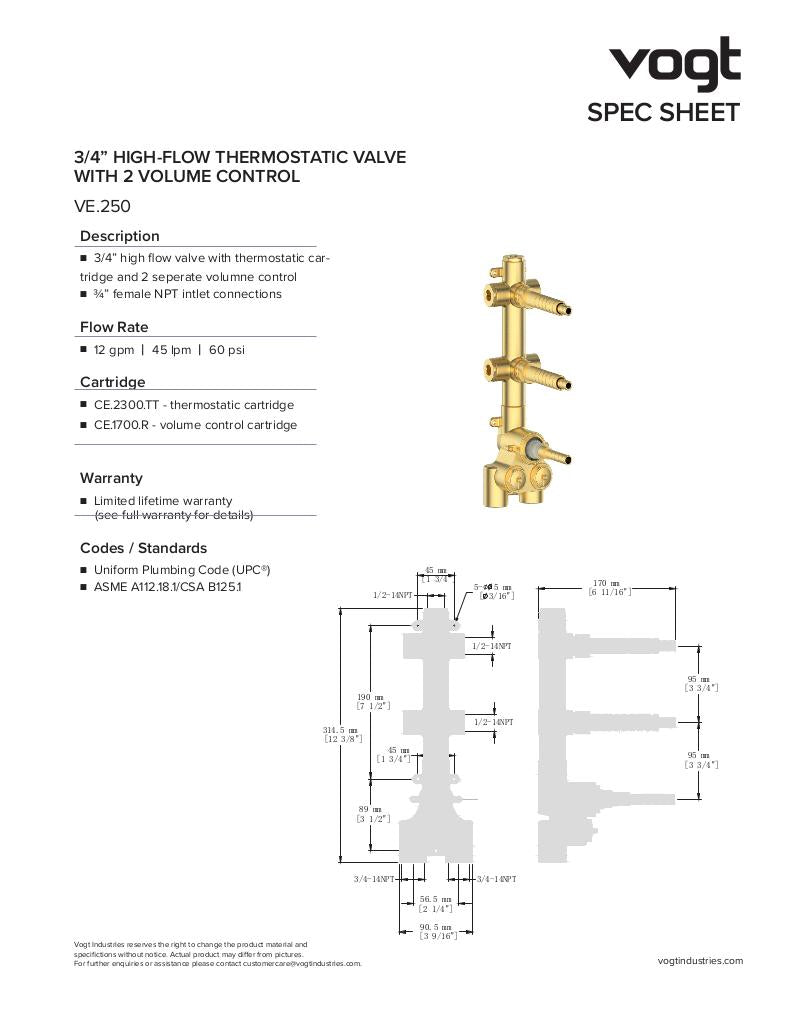 3/4" HIGH-FLOW TH VALVE WITH 2 INTEGRATED VOLUME CONTROLS