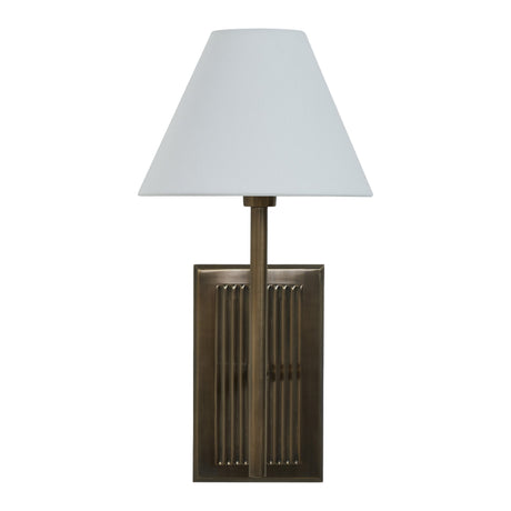 Solaria wall sconce front view with linen shade unlit