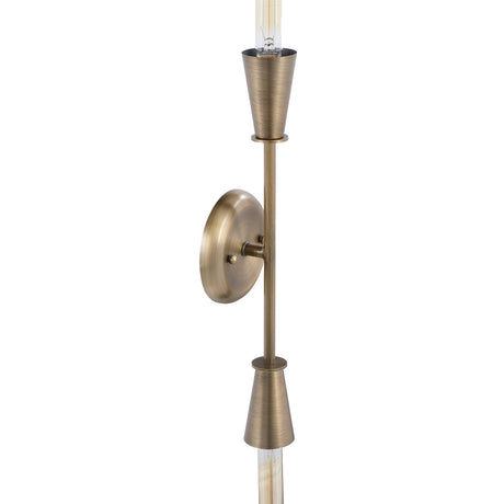 Close-up of the Mariana wall sconce round backplate and cone sockets, angled view