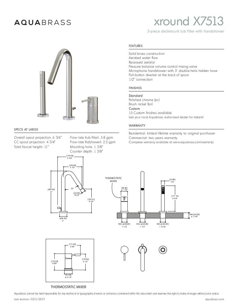 3-piece deckmount tub filler with handshower