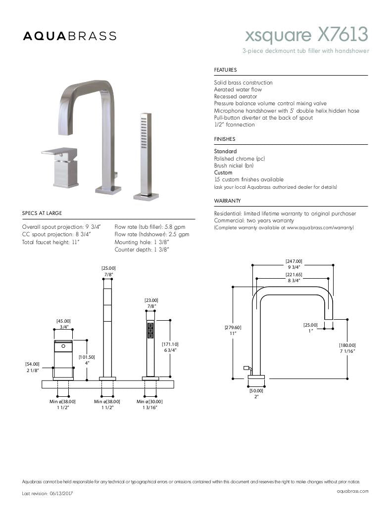 3-piece deckmount tub filler with handshower