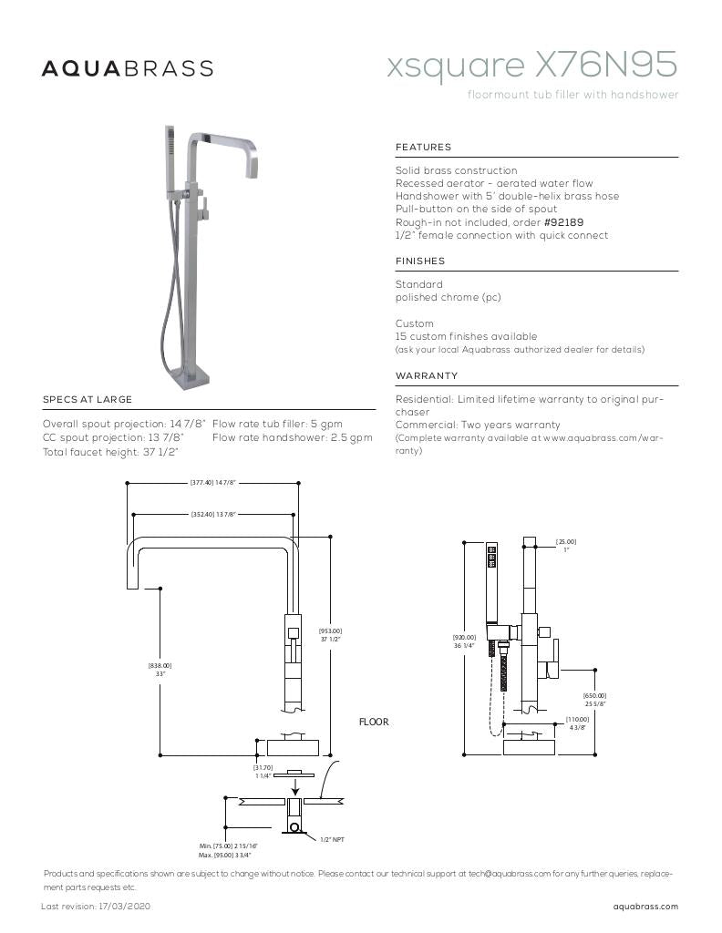 Floormount tub filler with handshower