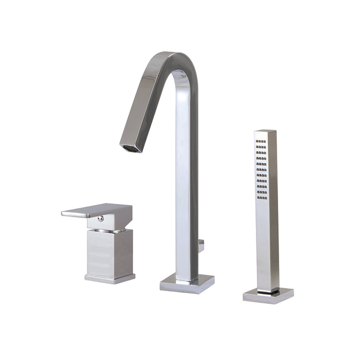 3-piece deckmount tub filler with handshower