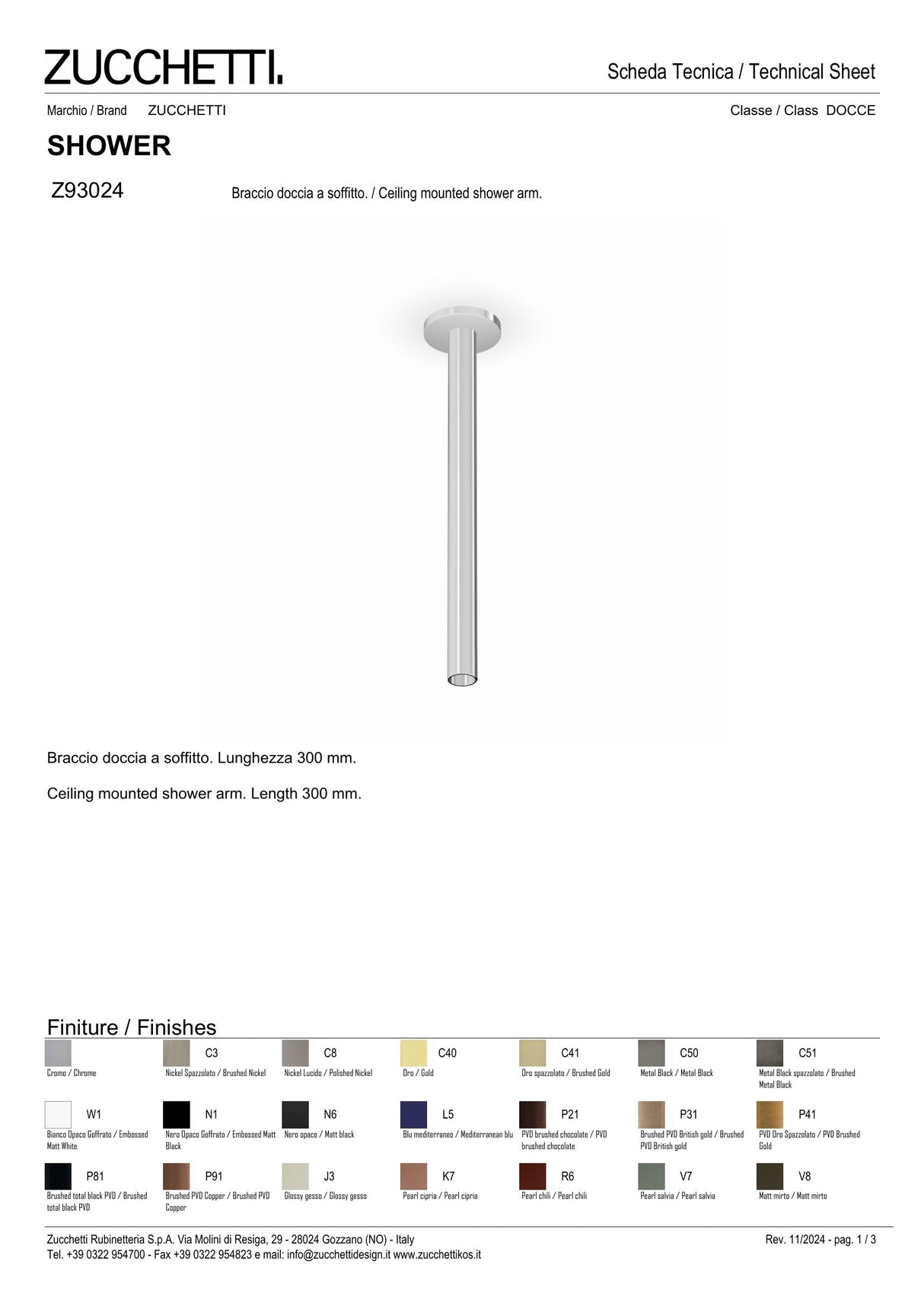 Ceiling mounted shower arm