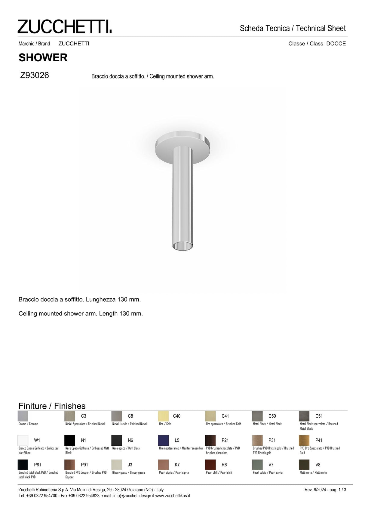 Ceiling mounted shower arm