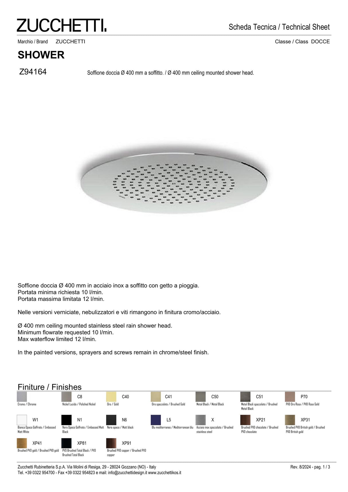 Ø 400 mm ceiling mounted shower head