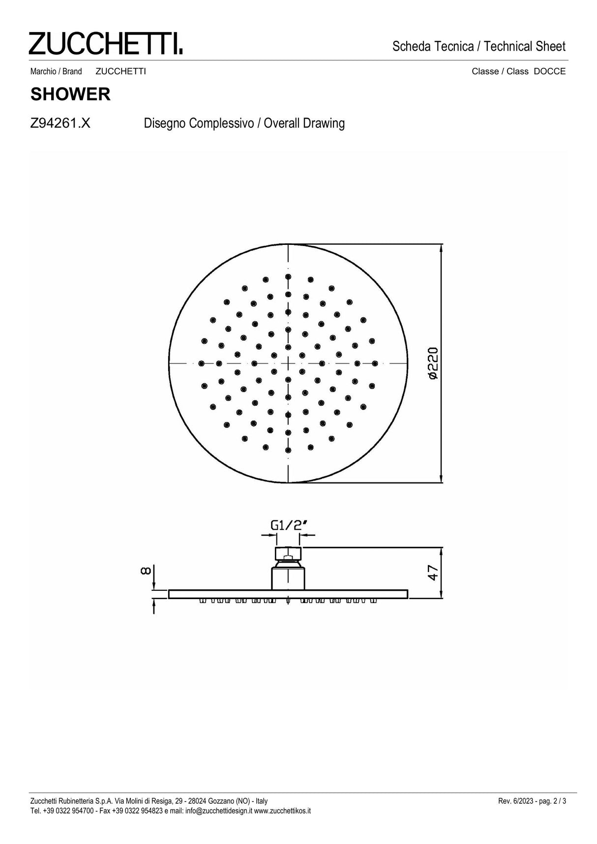Ø 220 mm shower head