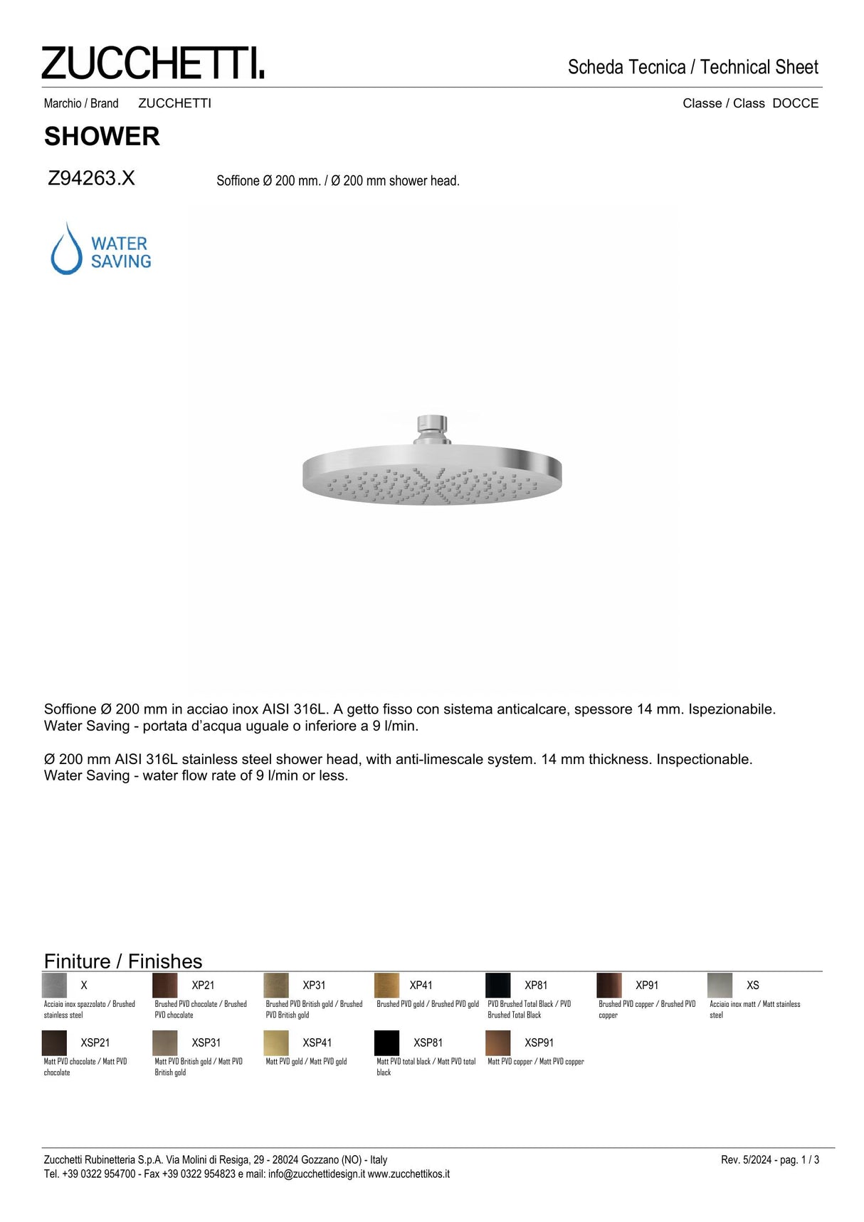Ø 200 mm shower head