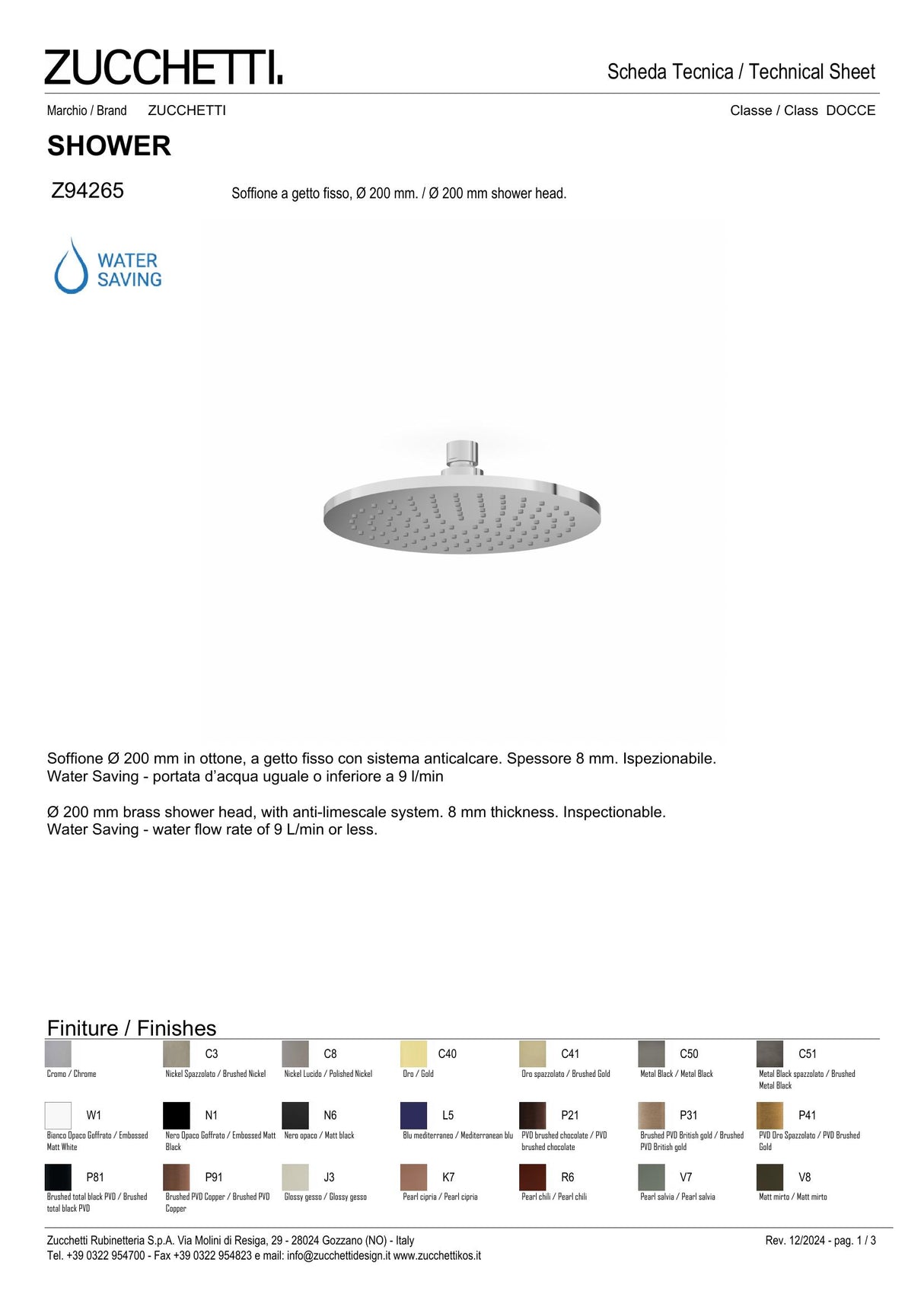 Ø 200 mm shower head