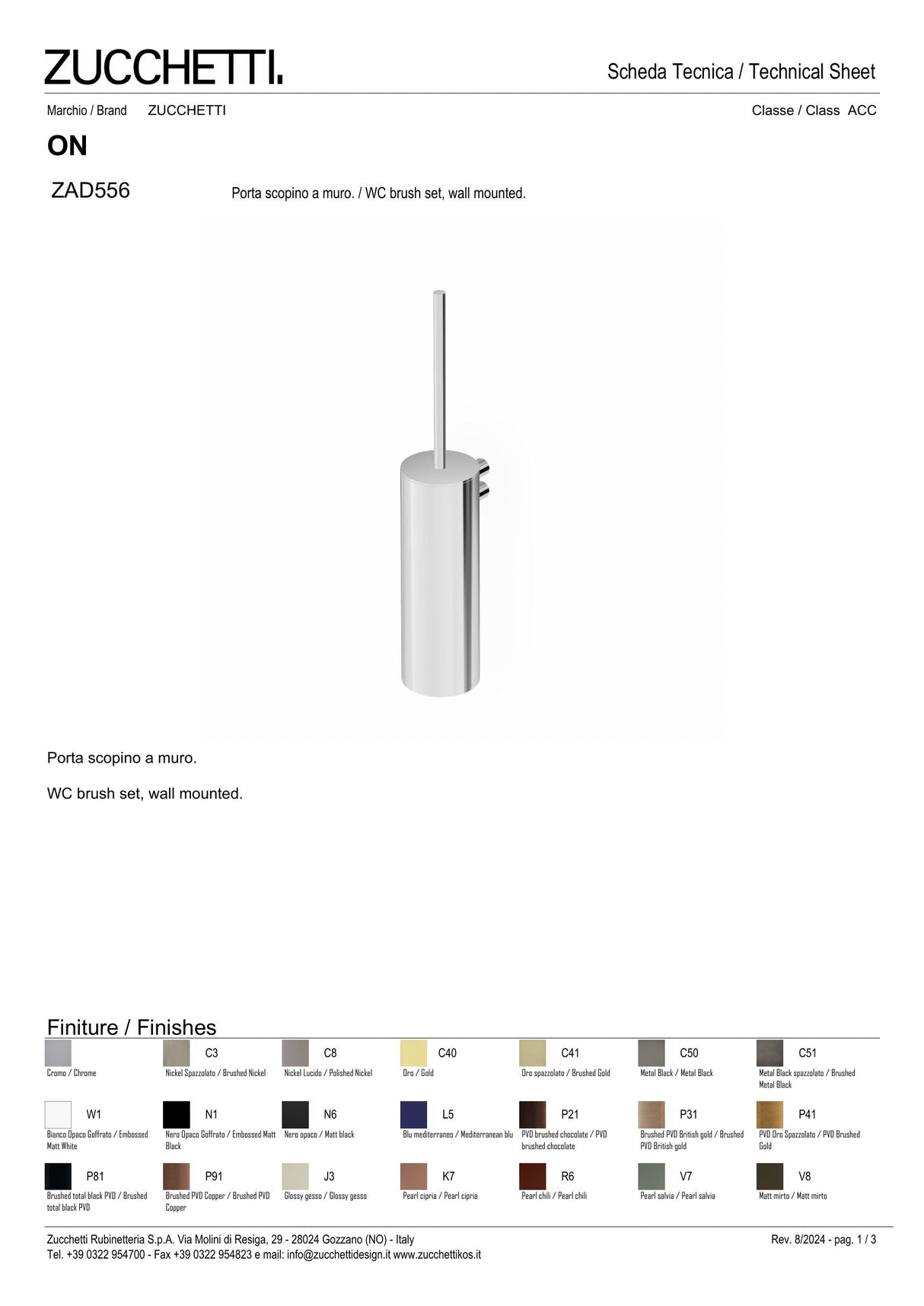 WC brush set, wall mounted.