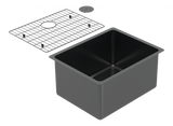 Zeffiro Laundry U- Black Pearl 24" Laundry Single Kit, Undermount, 16 Gauge, R25, (Inc.Grid+Drain Cover)