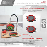 18" Over the Sink Bamboo Large Cutting Board with Colander and Bowl Set