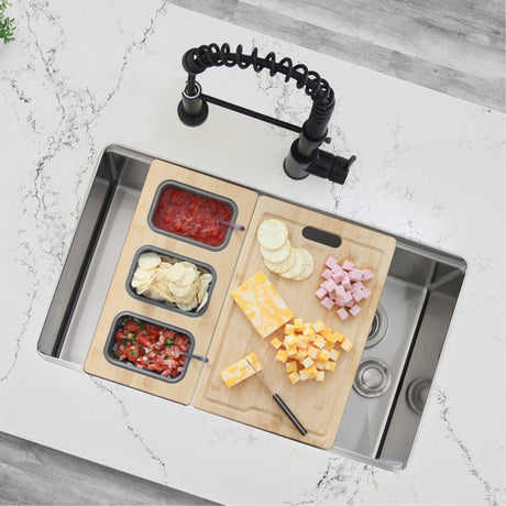 16 3/4" Bamboo Serving Board with 3 Collapsible Containers