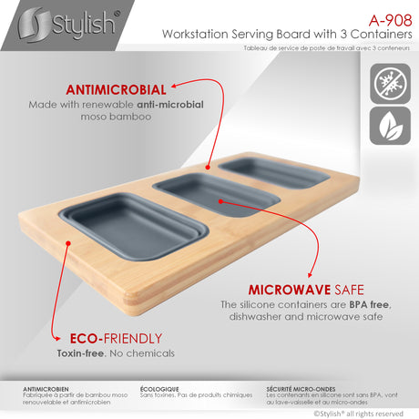 16 3/4" Bamboo Serving Board with 3 Collapsible Containers