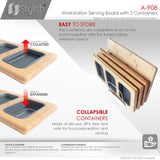 16 3/4" Bamboo Serving Board with 3 Collapsible Containers