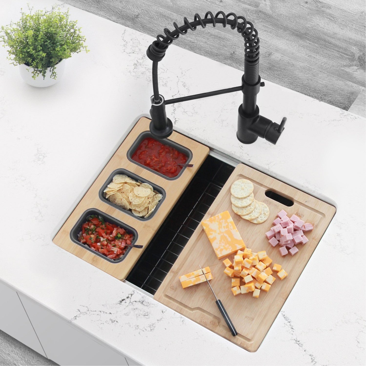 16 3/4" Bamboo Serving Board with 3 Collapsible Containers