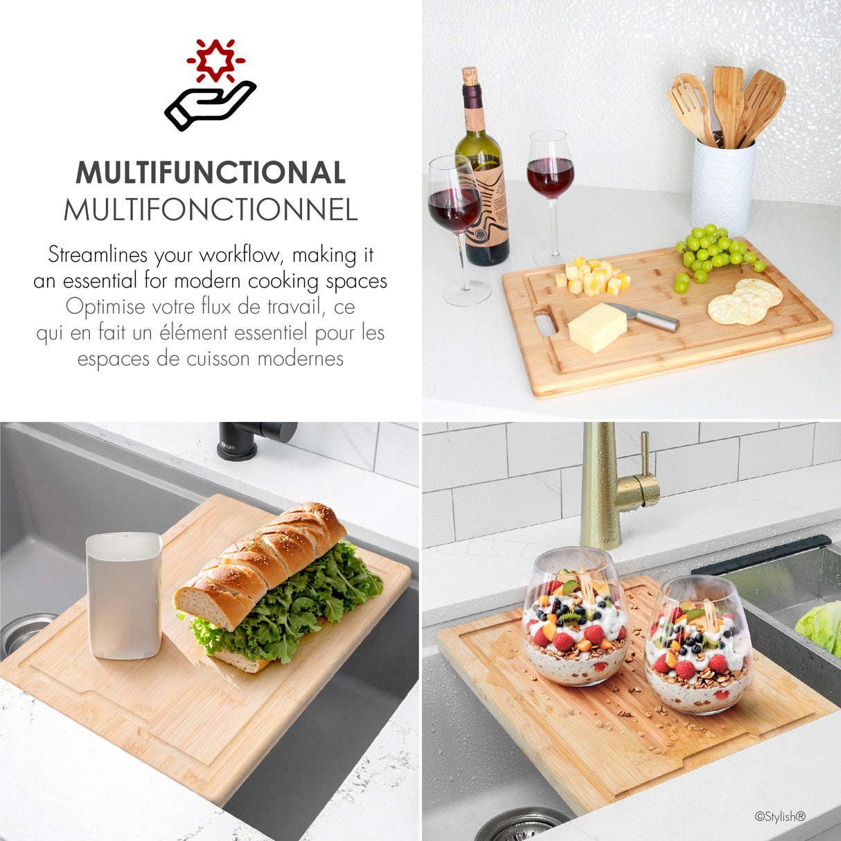15 1/8" Bamboo Workstation Cutting Board