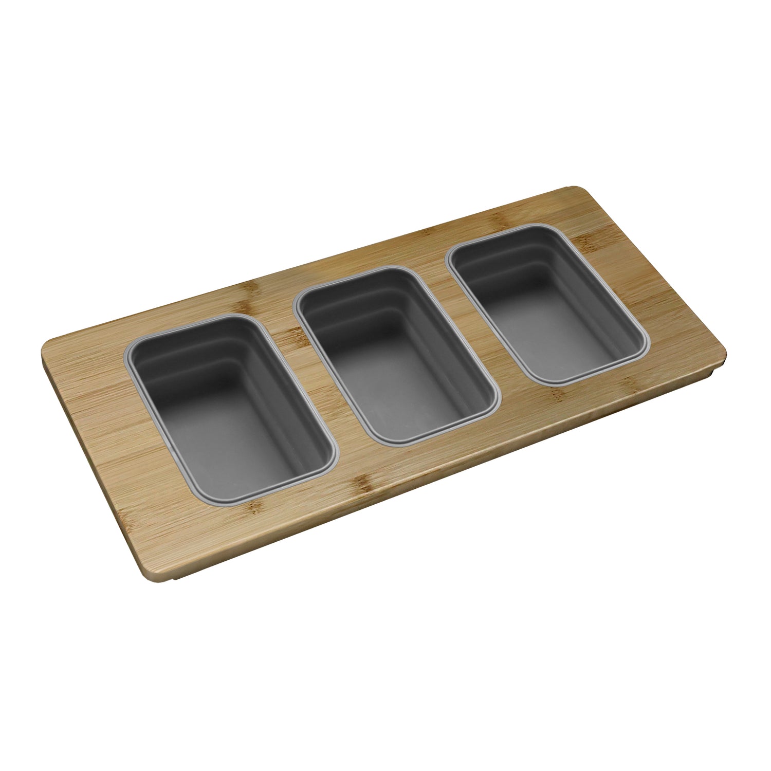 18" Bamboo Workstation Serving Board with 3 Collapsible Containers