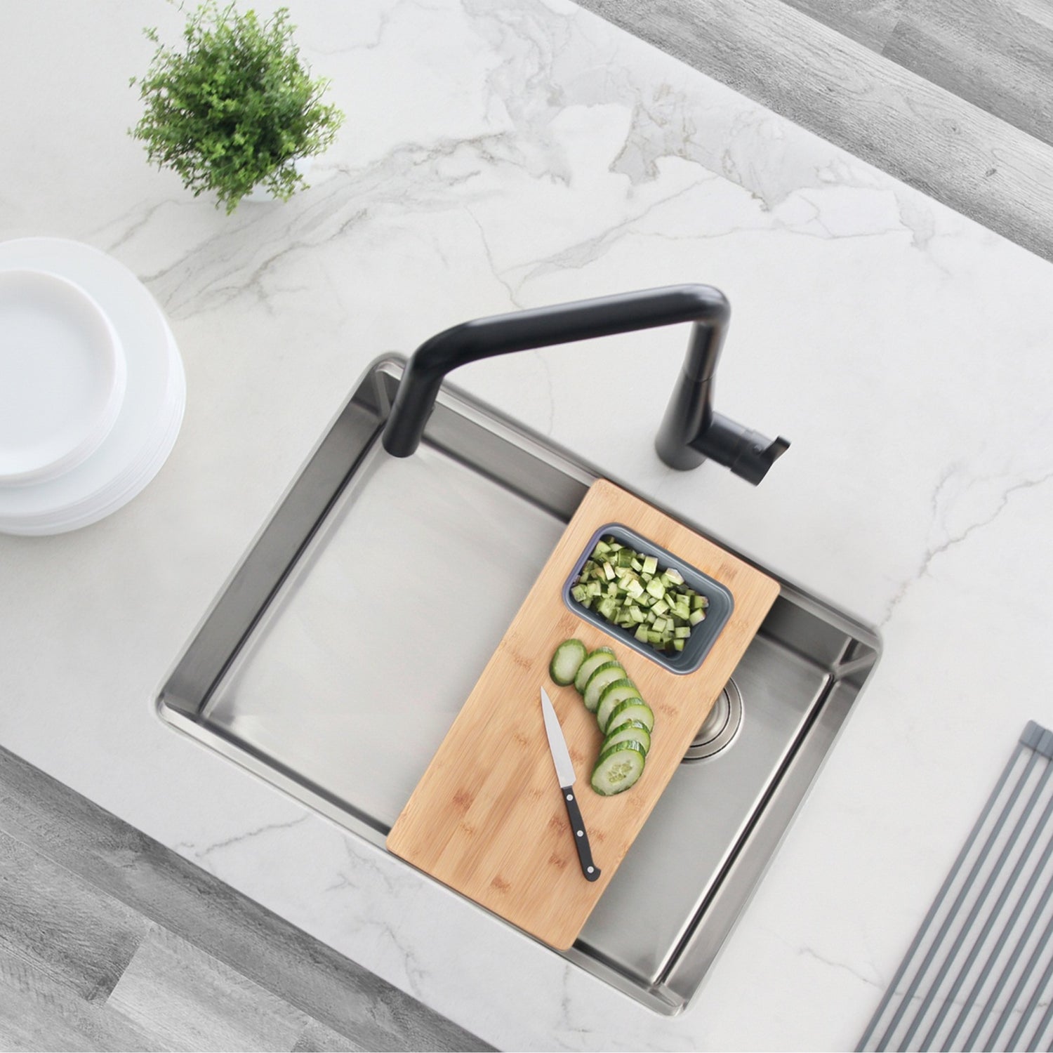 16 3/4" Bamboo Workstation Cutting Board with 1 Collapsible Container