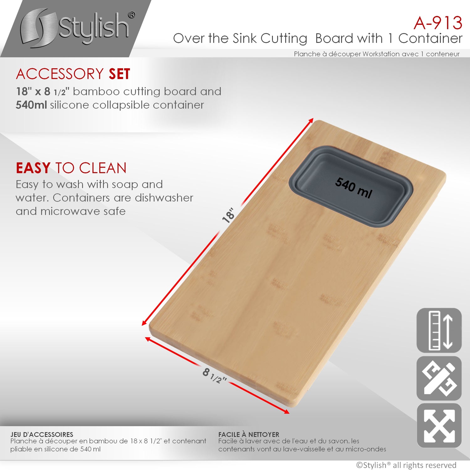 18" Bamboo Cutting Board with 1 Collapsible Container