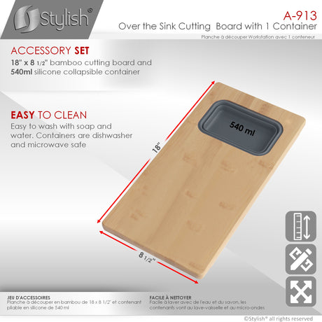 18" Bamboo Cutting Board with 1 Collapsible Container