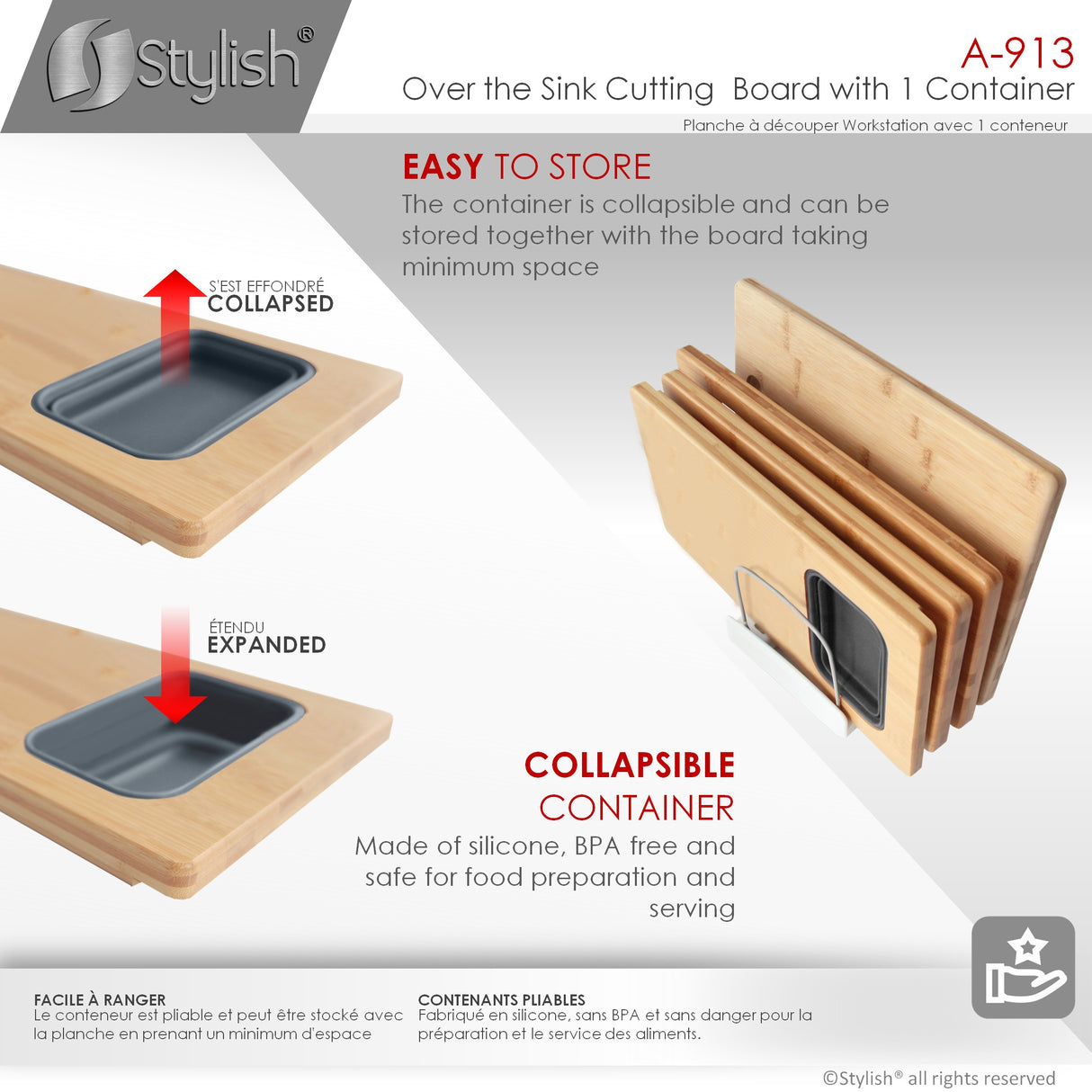 18" Bamboo Cutting Board with 1 Collapsible Container
