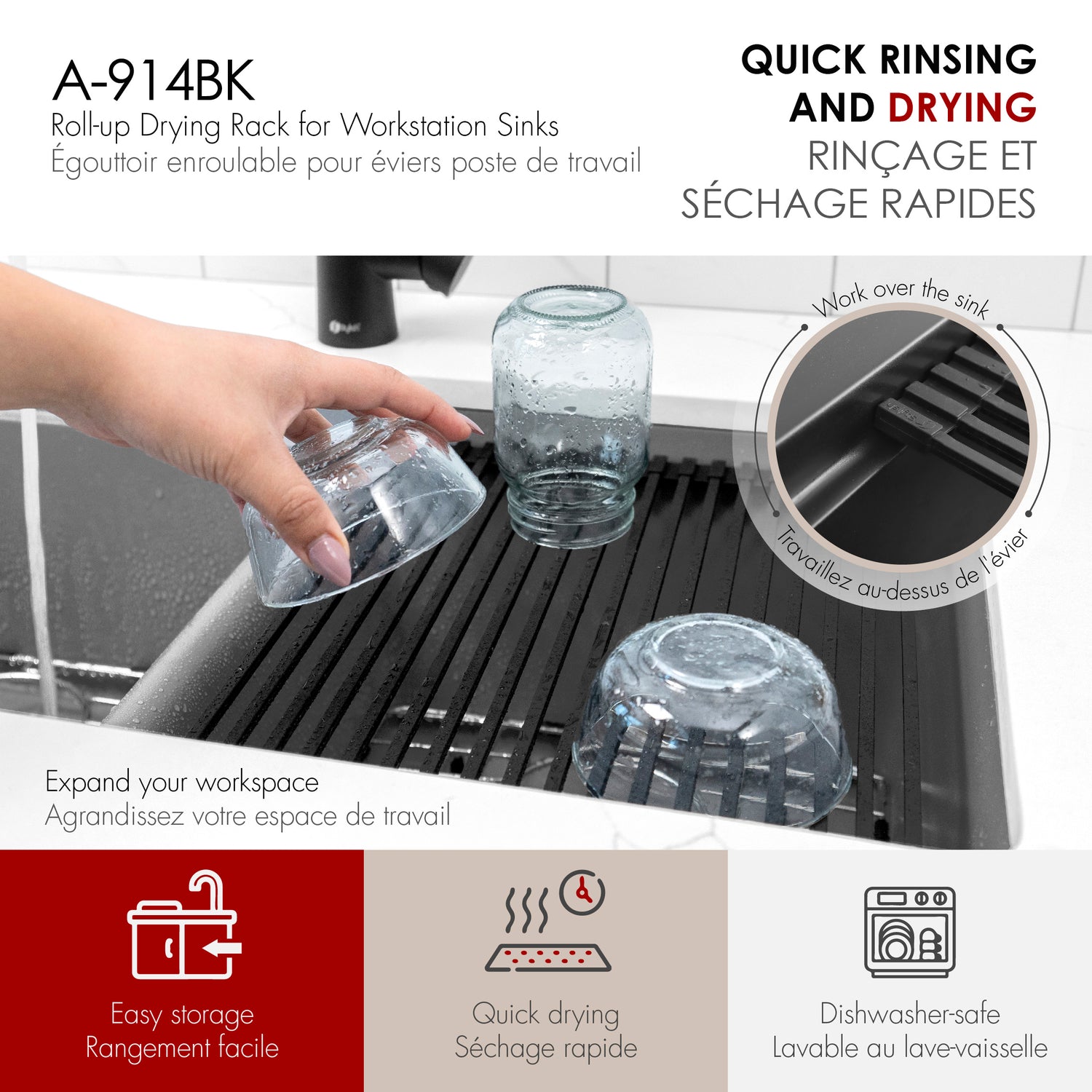 15 1/4" Workstation Sink Roll-up Drying Rack/Trivet