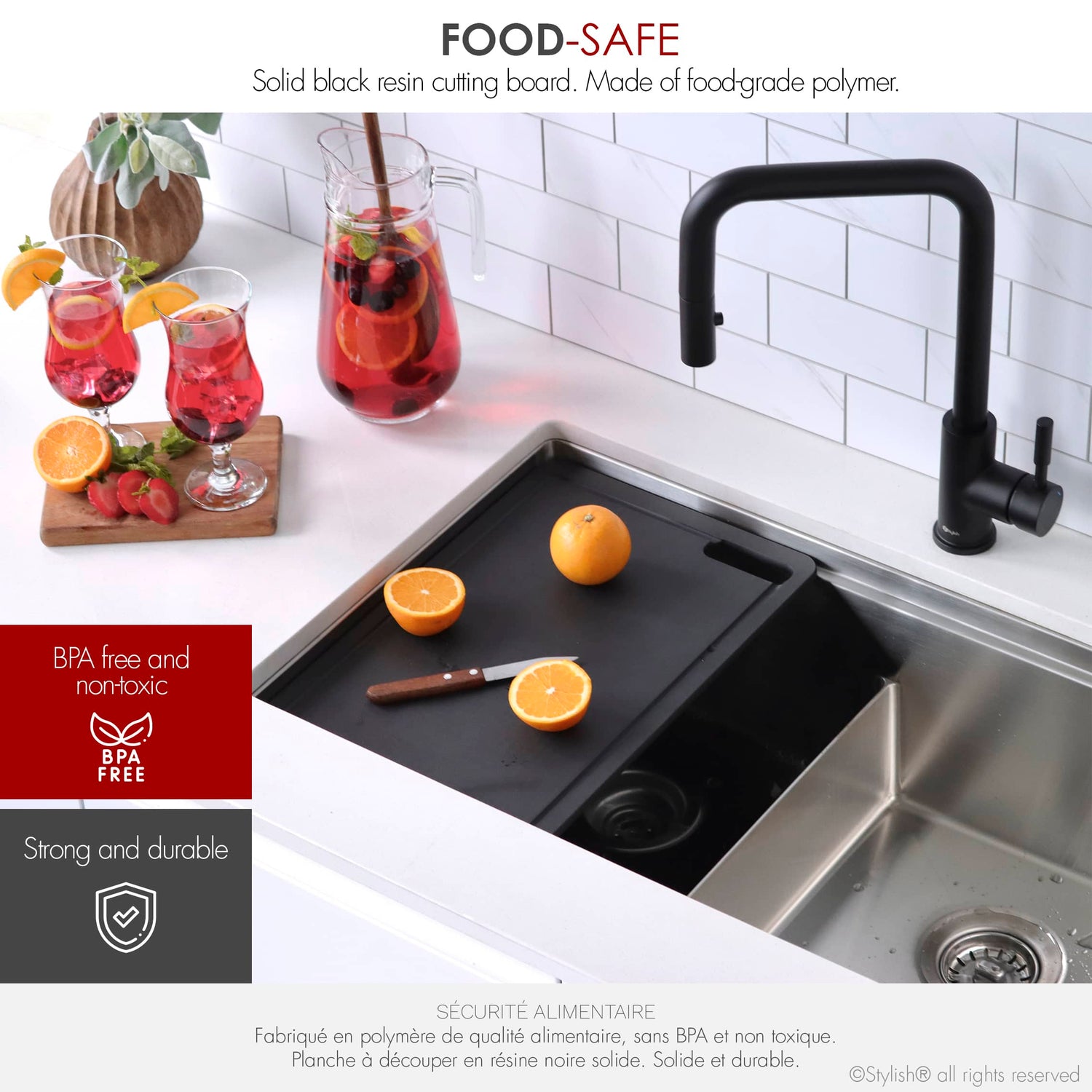 STYLISH Workstation Sink Black Cutting Board