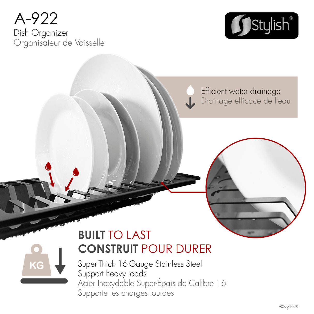 16 3/4" Over Sink Dish Organizer Black