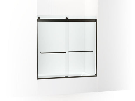 Levity® 56-5/8"-59-5/8" W x 59-3/4" H bypass bath door with 1/4"-thick Crystal Clear glass