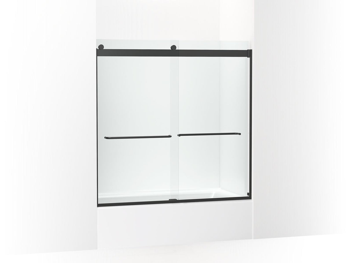 Levity® 56-5/8"-59-5/8" W x 59-3/4" H bypass bath door with 1/4"-thick Crystal Clear glass