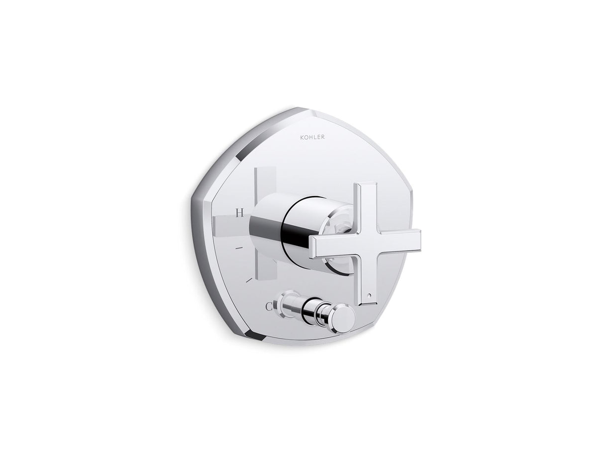 Occasion® Rite-Temp® valve trim with push-button diverter and cross handle