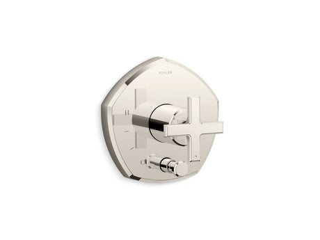 Occasion® Rite-Temp® valve trim with push-button diverter and cross handle