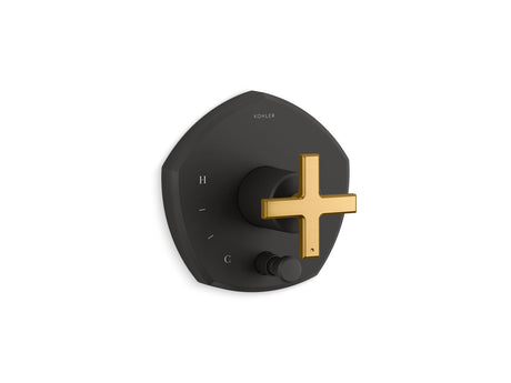 Occasion® Rite-Temp® valve trim with push-button diverter and cross handle