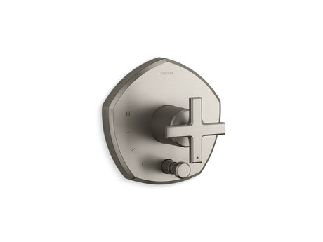 Occasion® Rite-Temp® valve trim with push-button diverter and cross handle